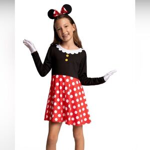 Kids Red and Black Polka Dot Minnie Costume Dress with Headband & gloves size M